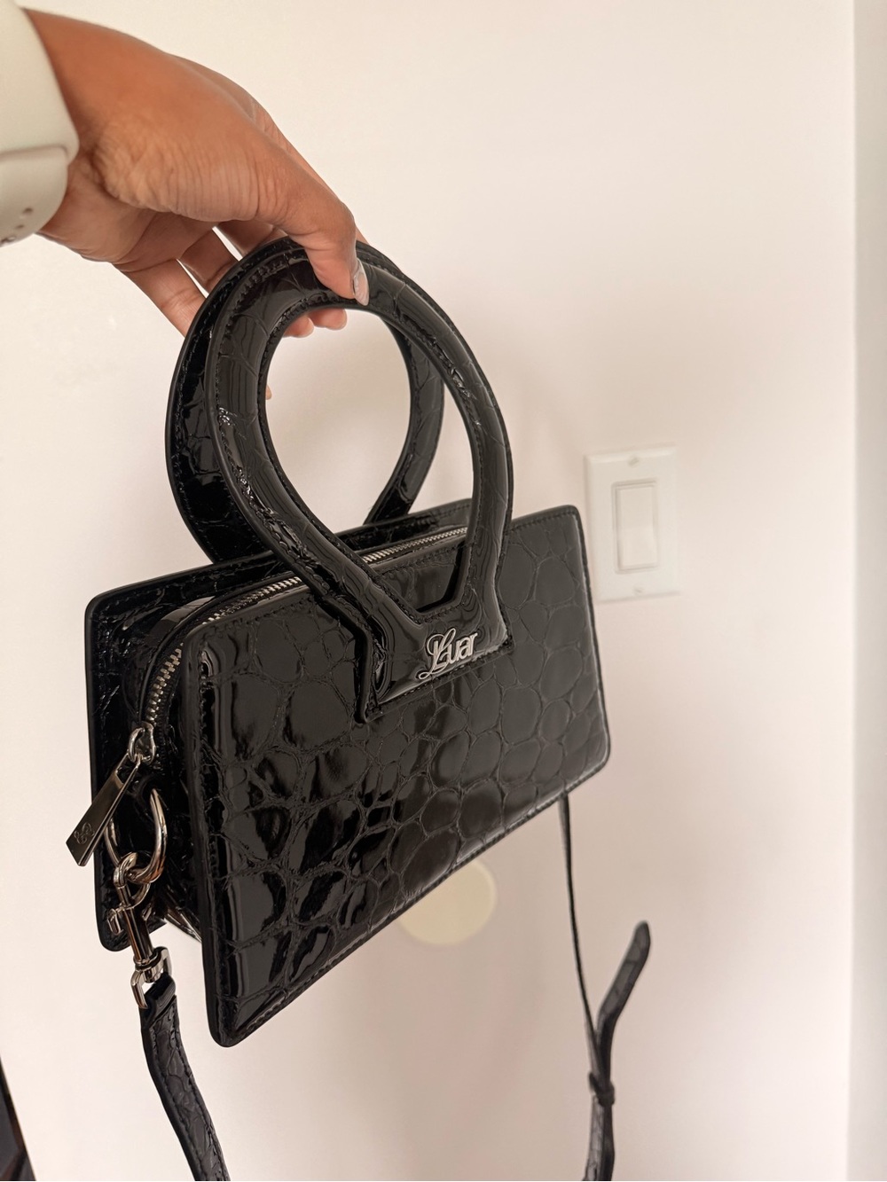 LUAR Black Croc-Embossed Patent Leather Mini Tote *LIKE NEW*